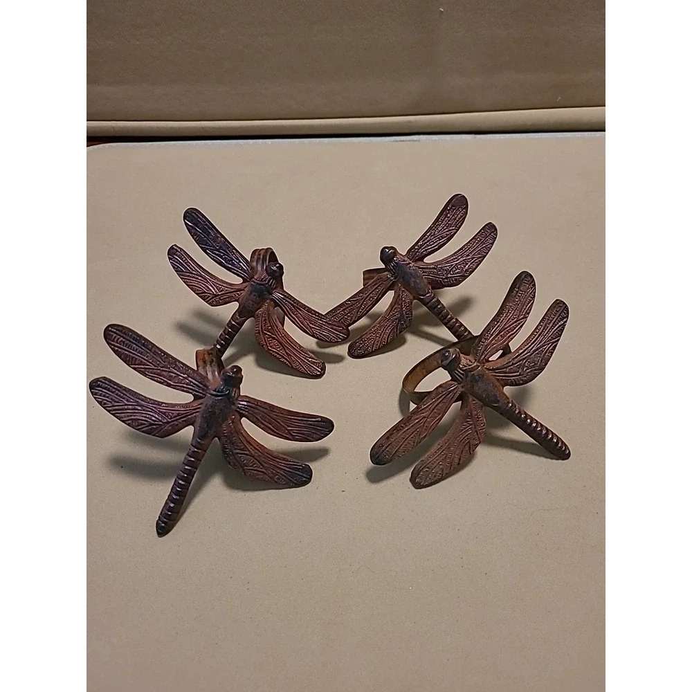 Vintage Rust Dragonfly Napkin Rings Metal Pier 1 Set‎ Of 4